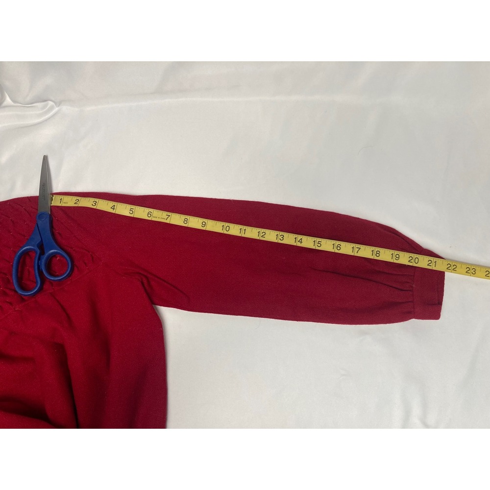 Vintage 1960s Red Wool Dress Smocked Yoke A-Line Lined Long Sleeve‎ - Picture 8 of 11